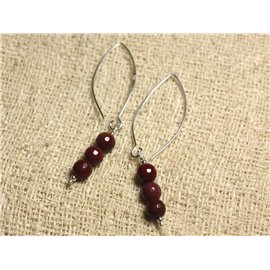 925 Silver Earrings 40mm Hooks - Faceted Mokaïte Jasper 6mm 