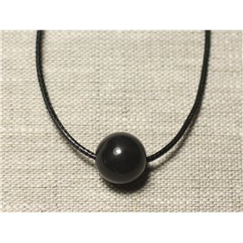 Halbedelstein Anhänger Halskette - Black Obsidian Ball 14mm 