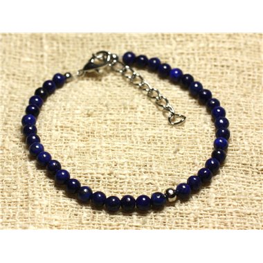 Bracelet Argent 925 et Pierre semi précieuse Lapis Lazuli 4mm 