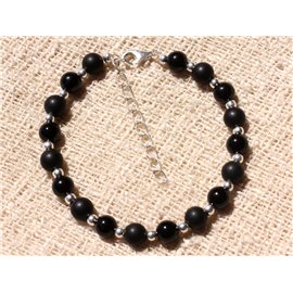 Bracciale in argento 925 e pietra - onice nero lucido e opaco 6 mm 