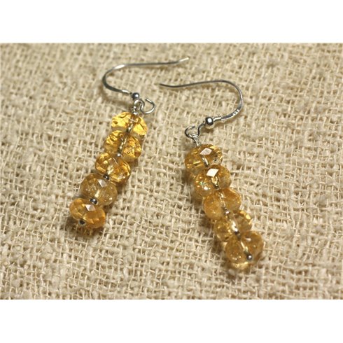 Boucles d'Oreilles Argent 925 - Citrine Rondelles Facettées 8x5mm 