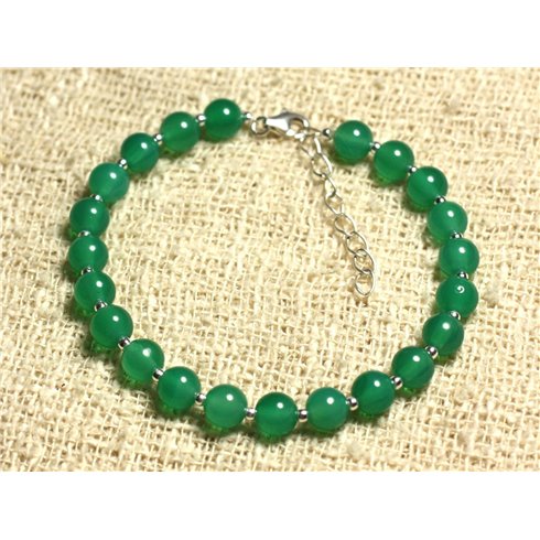 Bracelet Argent 925 et Pierre - Onyx Vert 6mm