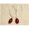 Boucles d'Oreilles Argent 925 et Pierre - Cornaline Olives 12mm 