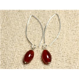 Earrings Silver 925 and Stone - Carnelian Olives 12mm 