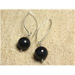 Boucles d'Oreilles Argent 925 Crochets 40mm - Oeil de Faucon 12mm 