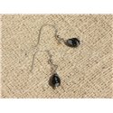 Boucles d'Oreilles Argent 925 - Obsidienne Flocon Gouttes 7x5mm 