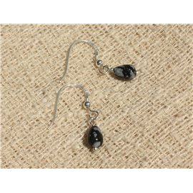 925 Silver Earrings - Obsidian Flake Drops 7x5mm 