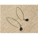 Boucles d'Oreilles Argent 925 - Obsidienne Flocon Gouttes 7x5mm 