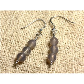 925 Silver Earrings - Faceted Gray Agate 6mm 