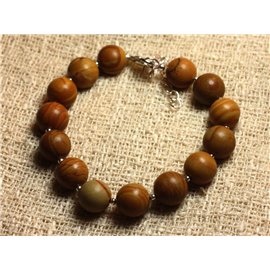 Pulsera de plata 925 y piedra - Jaspe de madera de 10 mm 