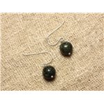 Boucles d'Oreilles Argent 925 et Pierre - Serpentine 10mm 