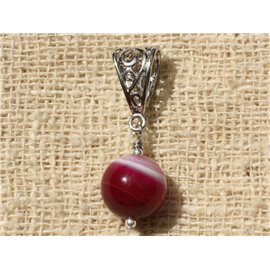 Semi Precious Stone Pendant - Fuchsia Agate 12mm