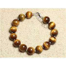 Bracelet Silver 925 and Stone - Tiger Eye Balls 10mm 