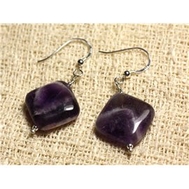 925 Silver and Stone Earrings - Amethyst Diamonds 19x16mm 