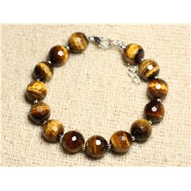 Pulsera Plata 925 y Piedra - Ojo de Tigre Bolas Facetadas 10mm 