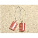 Boucles d'Oreilles Argent 925 et Pierre - Quartz Cerise Rectangles 18mm 