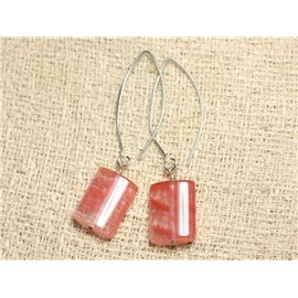 Earrings Silver 925 and Stone - Cherry Quartz Rectangles 18mm 