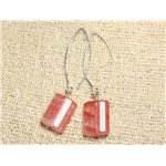 Boucles d'Oreilles Argent 925 et Pierre - Quartz Cerise Rectangles 18mm 