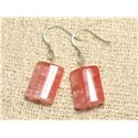 Boucles d'Oreilles Argent 925 et Pierre - Quartz Cerise Rectangles 18mm 