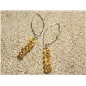 Boucles d'Oreilles Argent 925 Crochets 40mm - Citrine Rondelles Facettées 8x5mm 