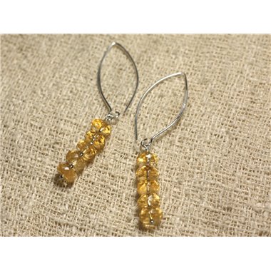 Boucles d'Oreilles Argent 925 Crochets 40mm - Citrine Rondelles Facettées 8x5mm 