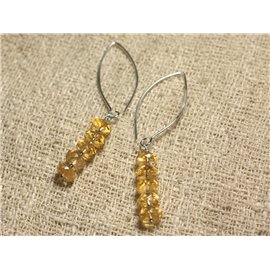 925 Silver Earrings 40mm Hooks - Citrine Faceted Rondelles 8x5mm 