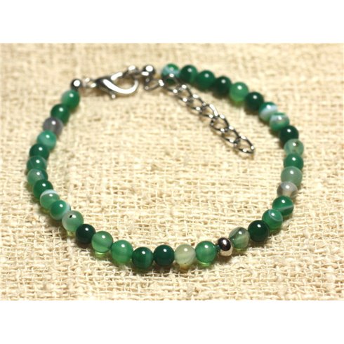 Bracelet Argent 925 et Pierre semi précieuse Agate Verte 4mm