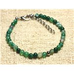 Bracelet Argent 925 et Pierre semi précieuse Agate Verte 4mm