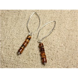 925 Silber Ohrringe 40mm Haken - Tiger Eye 5x4mm Rondellen 