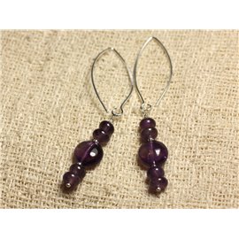 925 Silver Earrings 40mm Hooks - Amethyst Palets 10mm 