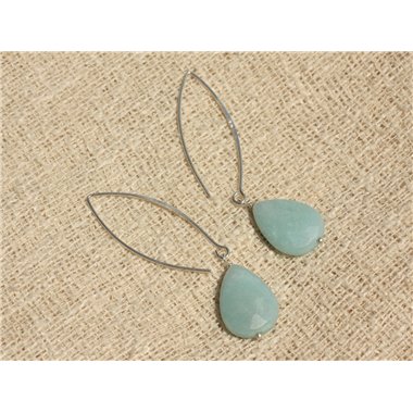 Boucles d'Oreilles Argent 925 - Amazonite Gouttes 18x13mm 