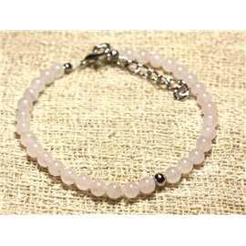 Bracciale in Argento 925 e Pietra Semipreziosa Quarzo Rosa 4mm 