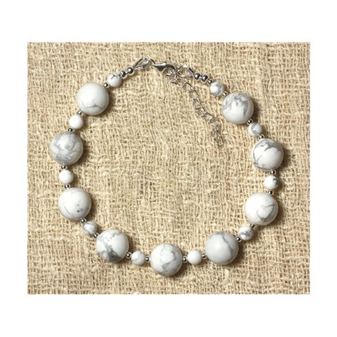 Bracelet Pierre semi précieuse Howlite 10 et 4mm et Perles d'Argent 