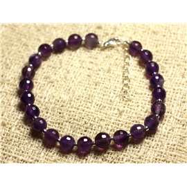 Bracelet 925 Silver and Stone - Faceted Amethyst 6mm