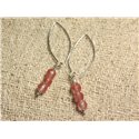 Boucles d'Oreilles Argent 925 Crochets 40mm - Quartz Cerise Facetté 6mm 