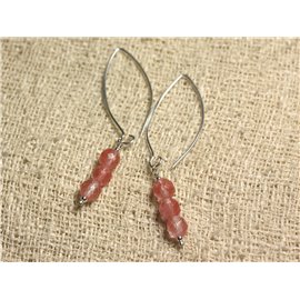 40mm Silver 925 Hook Earrings - 6mm Faceted Cherry Quartz 