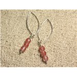 Boucles d'Oreilles Argent 925 Crochets 40mm - Quartz Cerise Facetté 6mm 