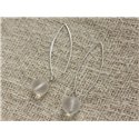 Boucles d'Oreilles Argent 925 40mm - Cristal Quartz 10mm 