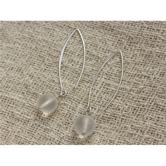 Boucles d'Oreilles Argent 925 40mm - Cristal Quartz 10mm 