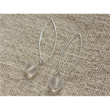 Boucles d'Oreilles Argent 925 40mm - Cristal Quartz 10mm 