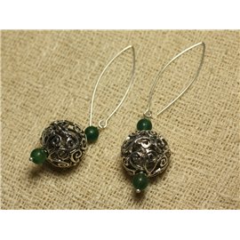 Aretes de Plata de Ley 925 con Perla de Rodio y Jade 