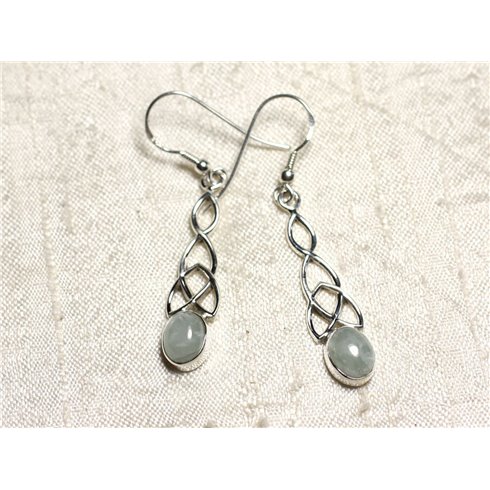 BO241 - Boucles d'Oreilles Argent 925 et Pierre Aigue Marine Noeud Celtique 36mm 