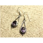 BO212 - Boucles d'Oreilles Argent 925 28mm - Améthyste Facettée Ovales 9x7mm 