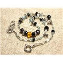 Collier Argent 925 et Pierres Aigue Marine, Ambre, Grenat, Spinelle, Quartz Tourmaline