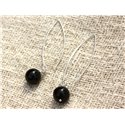 Boucles d'Oreilles Argent 925 40mm - Onyx Noir 10mm 