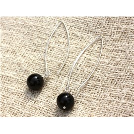 925 Silver Earrings 40mm - Black Onyx 10mm 