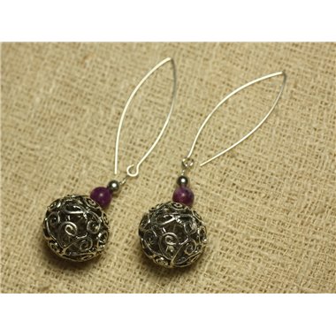 Boucles d'Oreilles Argent 925 Perle Rhodium et Sugilite 