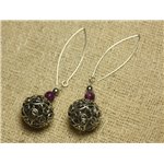 Boucles d'Oreilles Argent 925 Perle Rhodium et Sugilite 