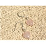 Boucles d'Oreilles Argent 925 et Pierre - Quartz Rose Coeurs 10mm