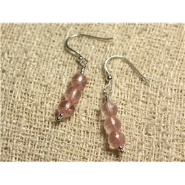 925 Silver Earrings - Faceted Rose Quartz 6mm 